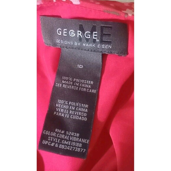 George Dress By Mark Eisen Floral Spring Pink Flirty Ruffle Lined Belted Size 10 - Picture 3 of 4